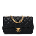 Lambskin Quilted Mini Rectangular Sweet Camellia Flap  Black