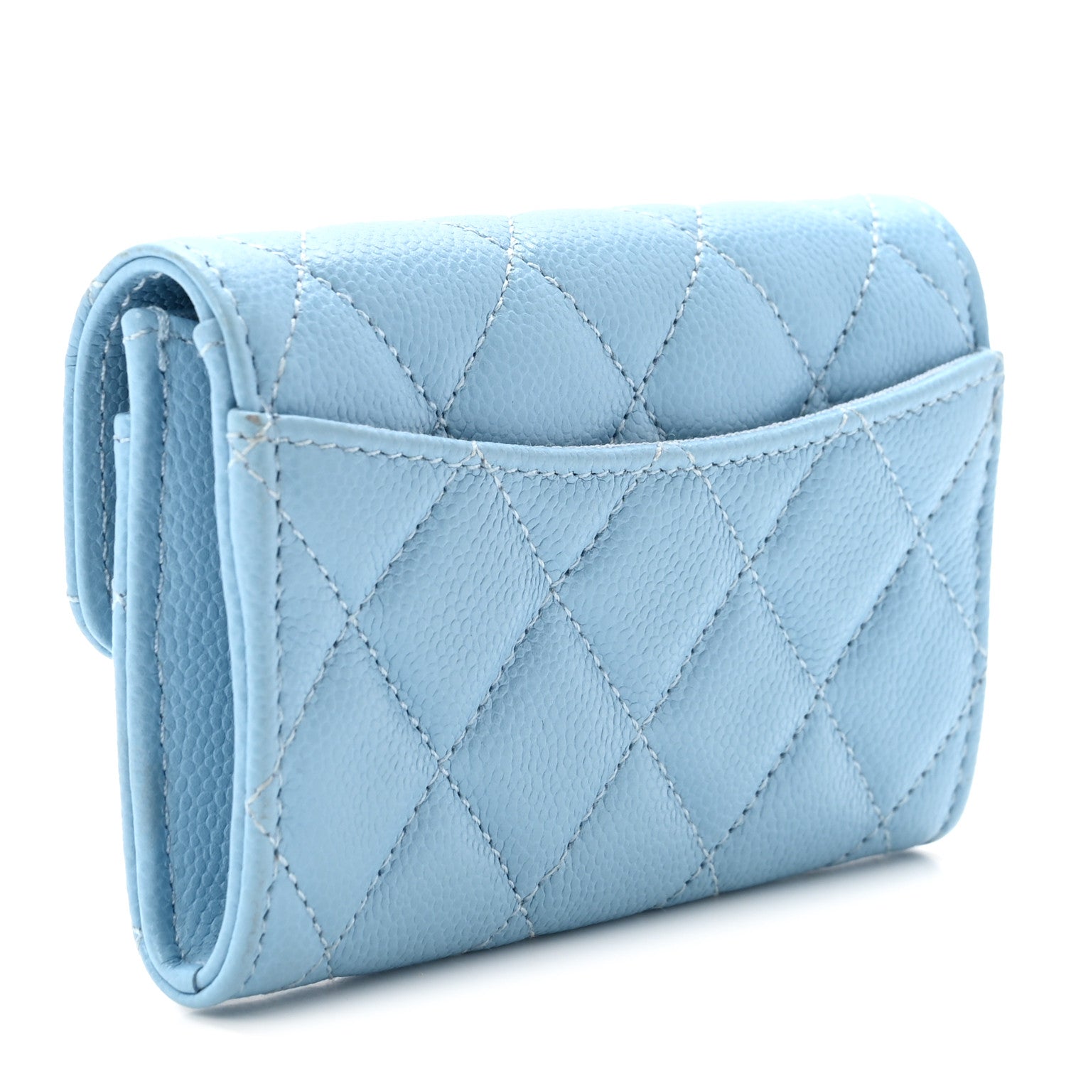 Caviar Quilted Flap Card Holder Wallet Light Blue