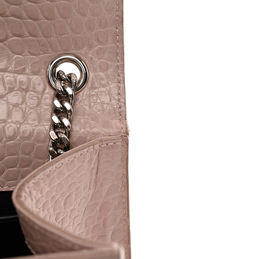 Calfskin Crocodile Embossed Medium Classic Monogram Kate Tassel Satchel Powder Pink
