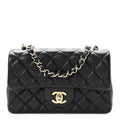 Lambskin Quilted Mini Rectangular Flap  Black