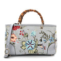 Canvas Cellarius Calfskin Flora Knight Medium Bamboo Shopper Tote Light Blue