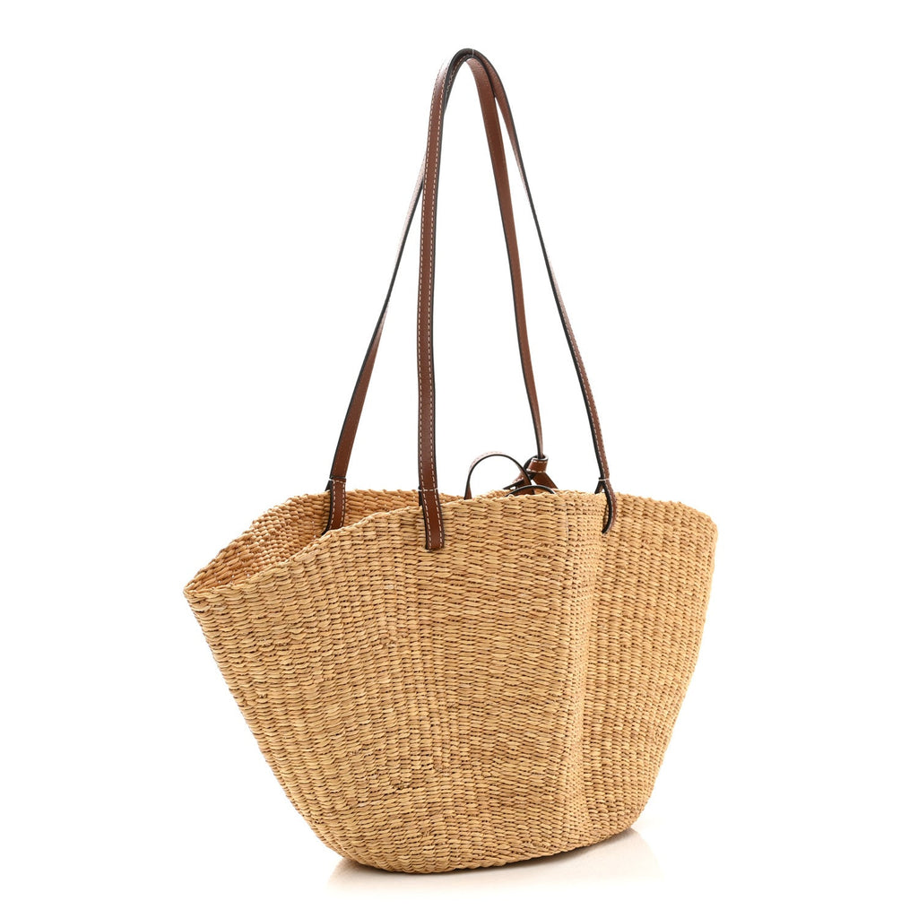 Calfskin Raffia Paulas Ibiza Small Basket Tote Bag Natural Pecan