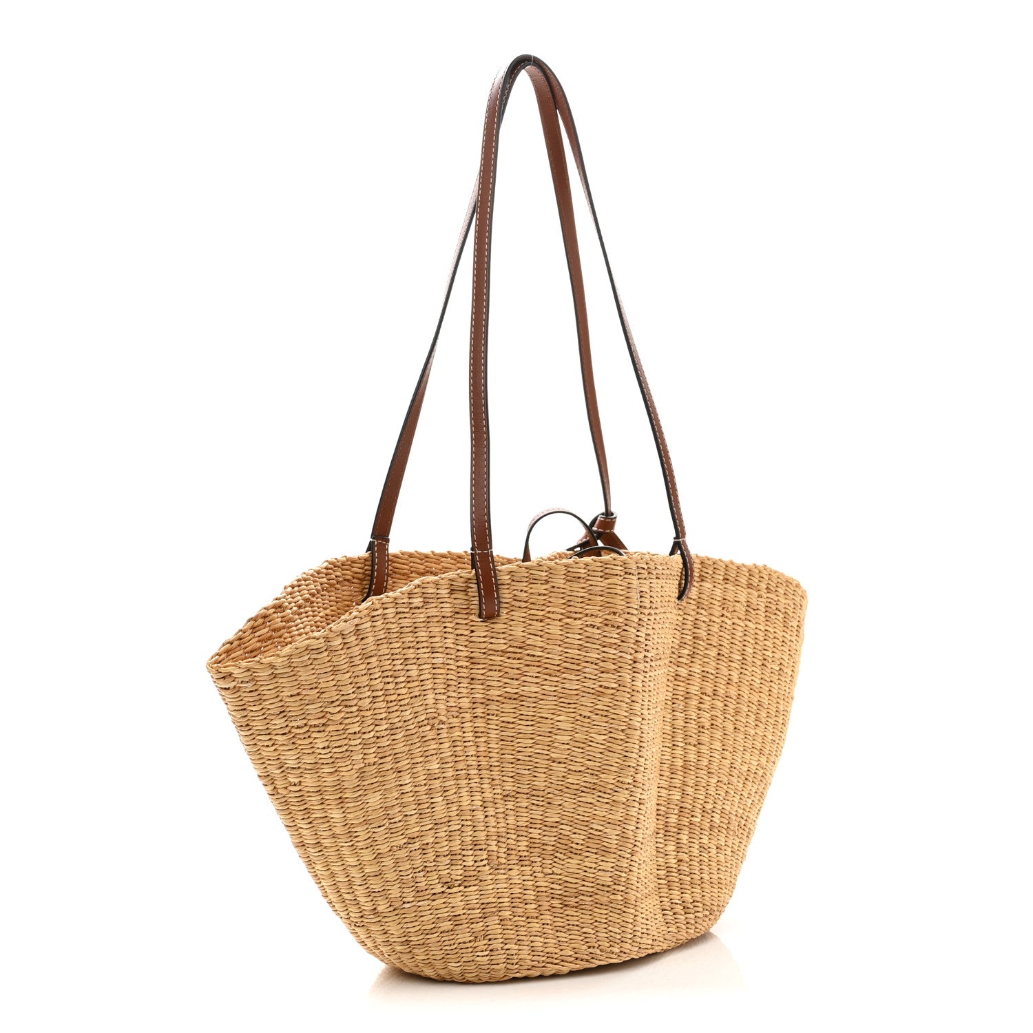 Calfskin Raffia Paulas Ibiza Small Basket Tote Bag Natural Pecan