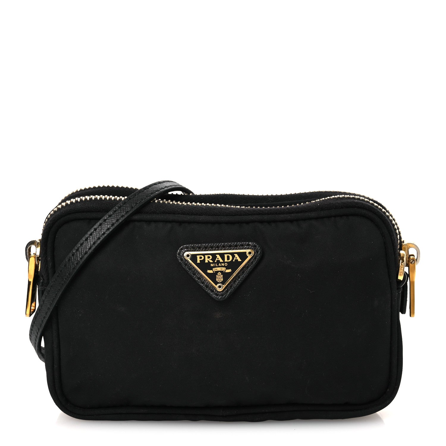 Nylon Saffiano Double Zip Camera Bag Black