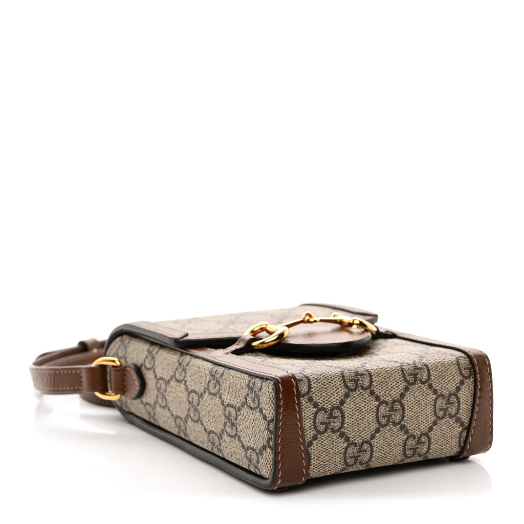 GG Supreme Monogram Mini Horsebit 1955 Crossbody Bag Beige Brown Sugar