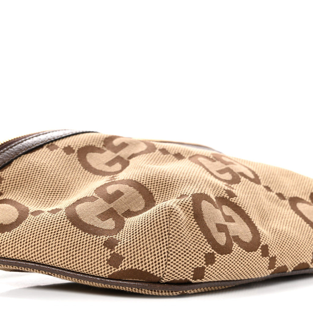 Monogram Jumbo GG Textured Dollar Calfskin Web Belt Bag Camel Ebony New Acero