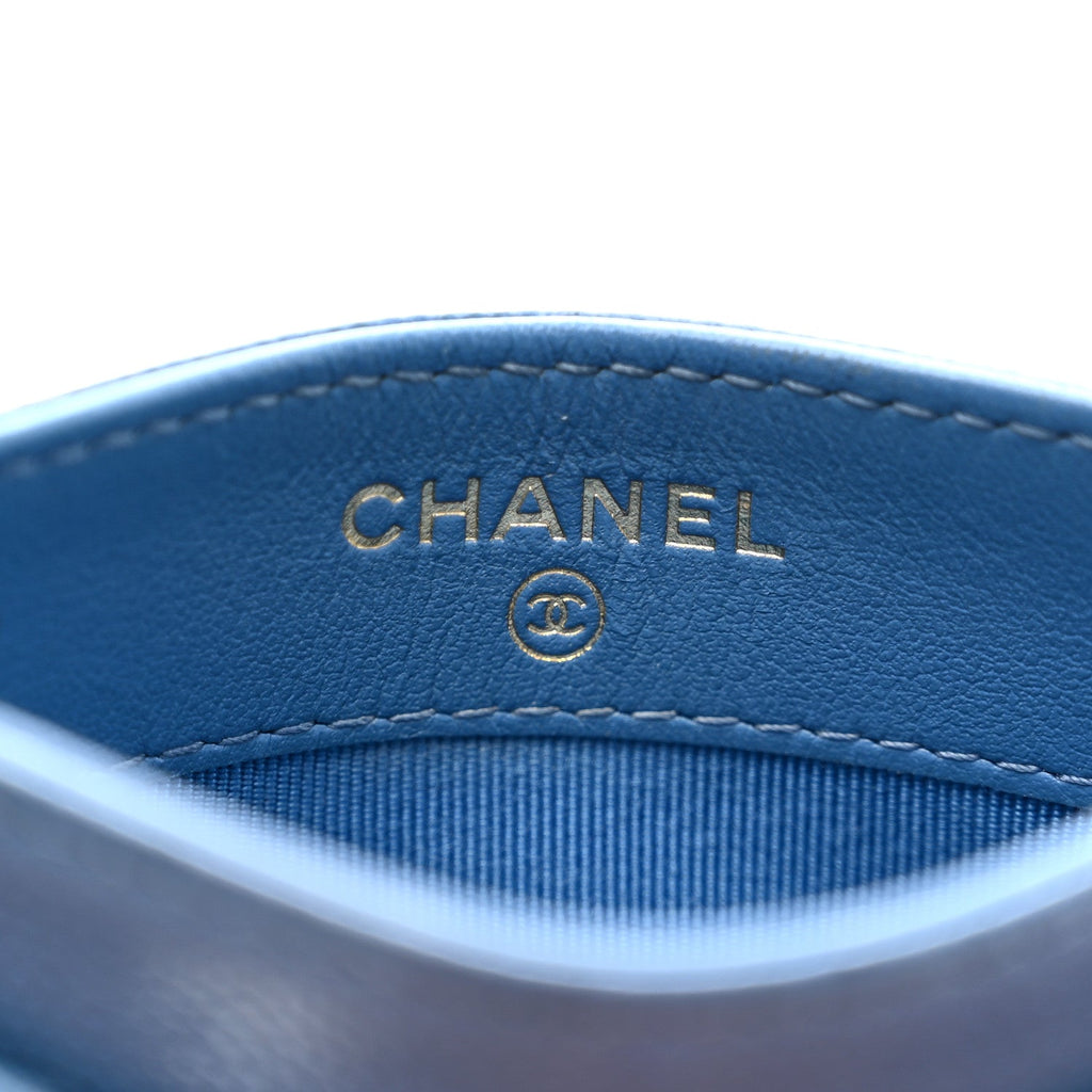 Caviar Quilted Card Holder Blue