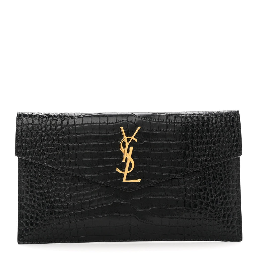 Calfskin Crocodile Embossed Uptown Monogram Pouch Black