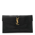 Calfskin Crocodile Embossed Uptown Monogram Pouch Black