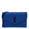 Grain De Poudre Matelasse Chevron Monogram Envelope Chain Wallet Blue Majorelle