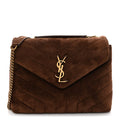 Suede Calfskin Y Quilted Monogram Small Loulou Chain Satchel Bark Brown