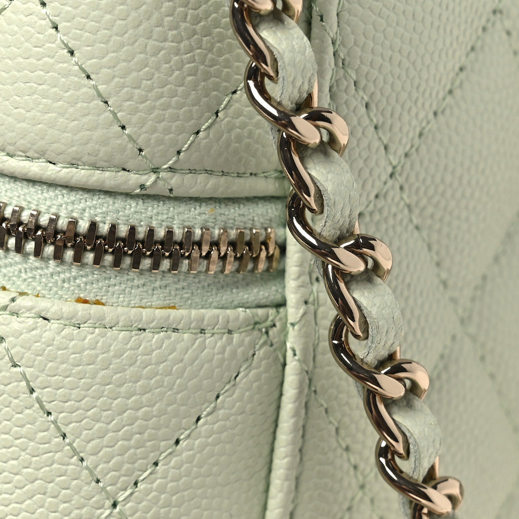 Caviar Quilted Phone Holder With Chain Light Green