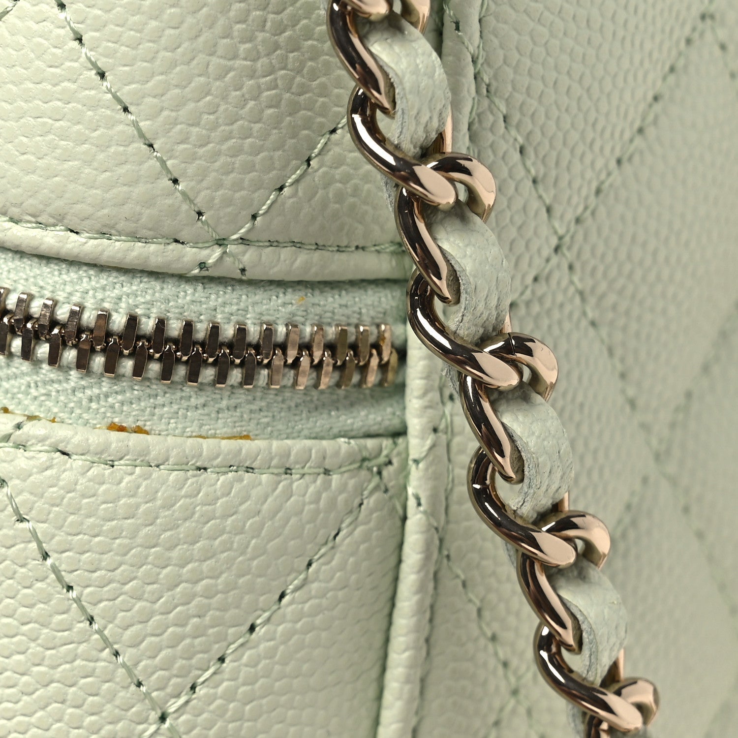 Caviar Quilted Phone Holder With Chain Light Green