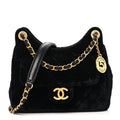 Velvet Quilted Small Wavy CC Hobo Black