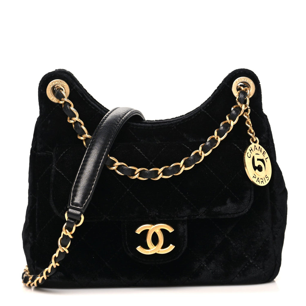 Velvet Quilted Small Wavy CC Hobo Black Hobo Black