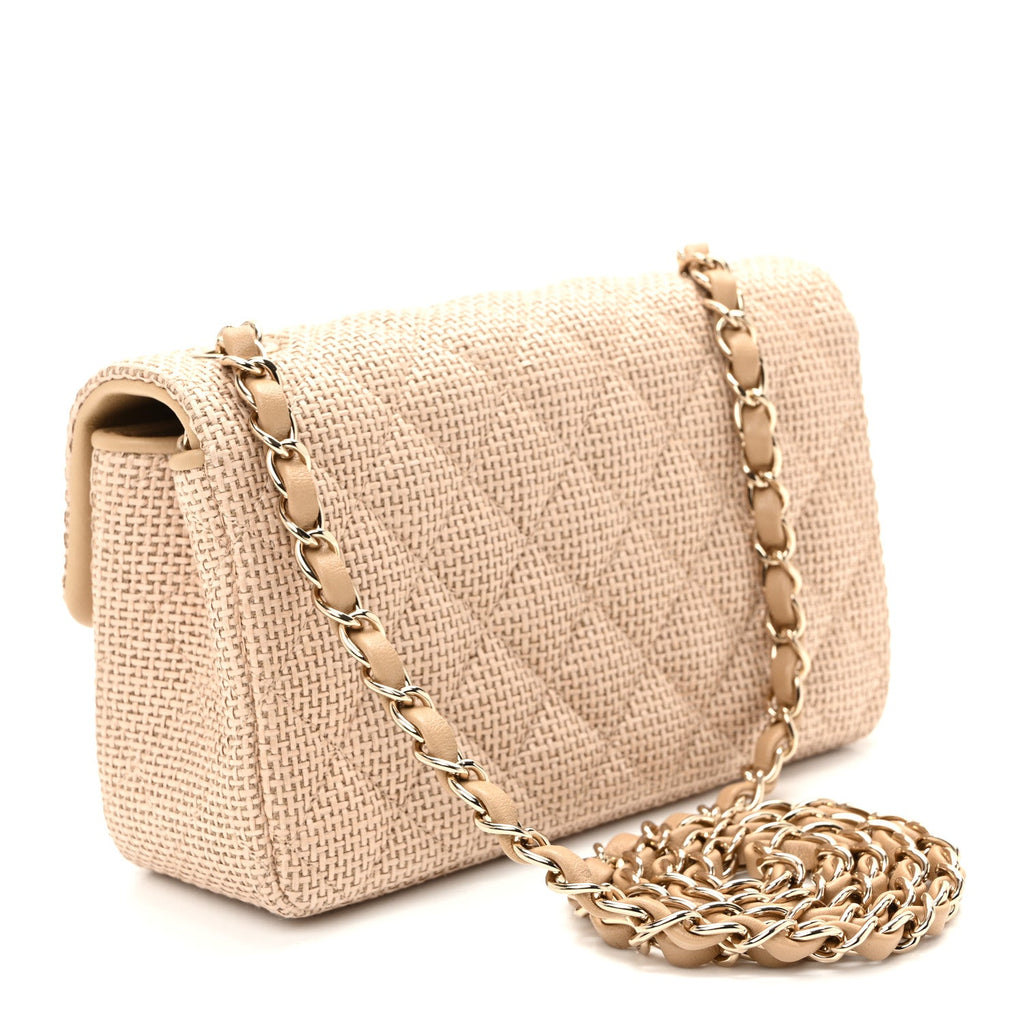 Braided Raffia Quilted Mini Rectangular Flap Dark Beige