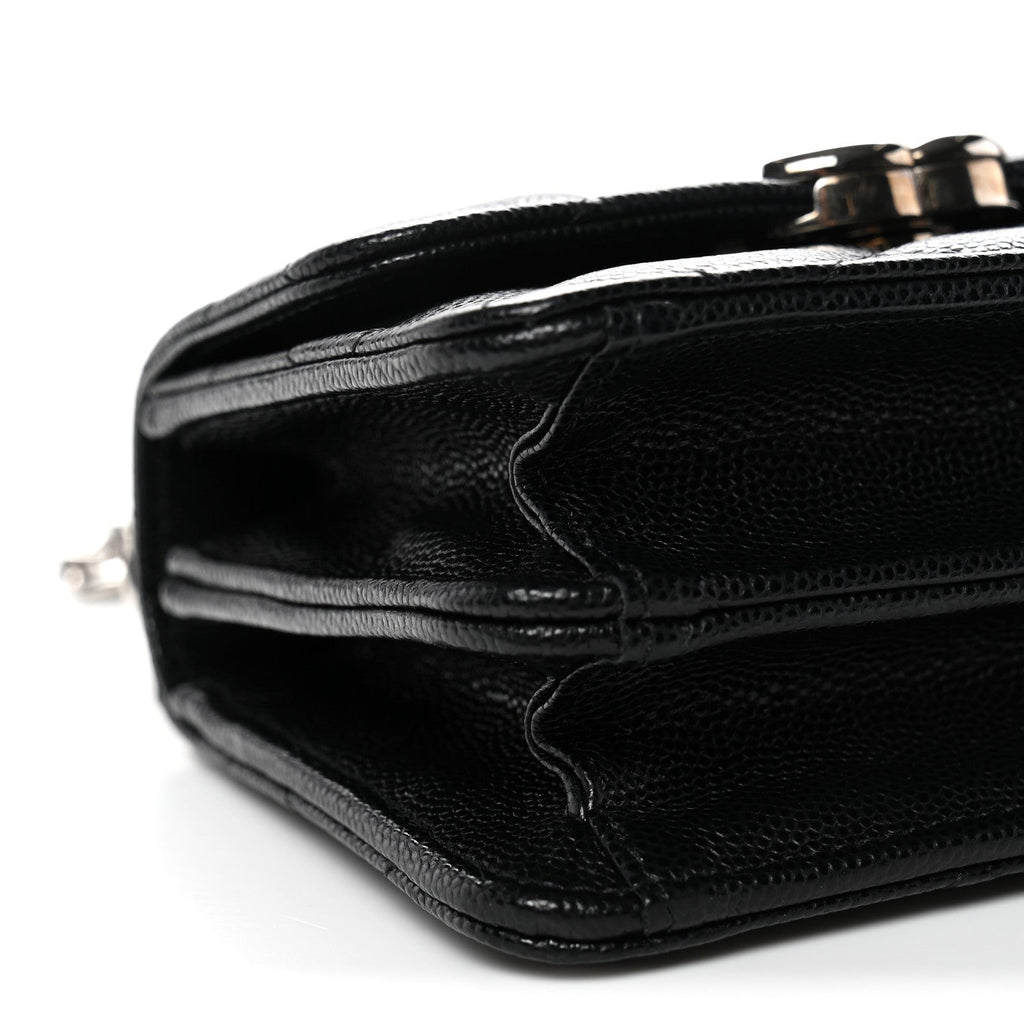 Caviar Quilted Enamel Top Handle Flap Clutch With Chain Black Clutch With Chain Black
