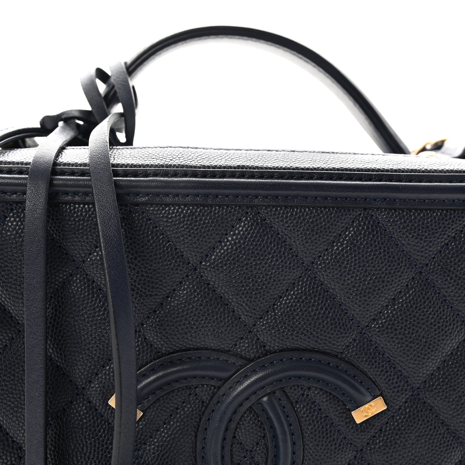 Caviar Quilted Large CC Filigree Vanity Case Navy