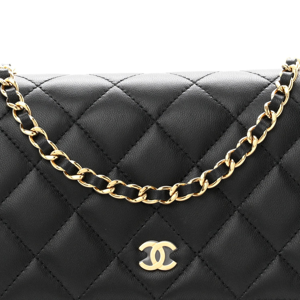 Lambskin Quilted Wallet On Chain WOC Black