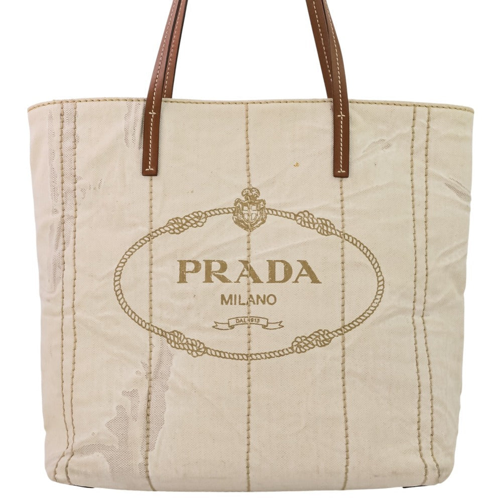 Prada MISTOLINO VITELLO Linen Blend Leather Tote Bag