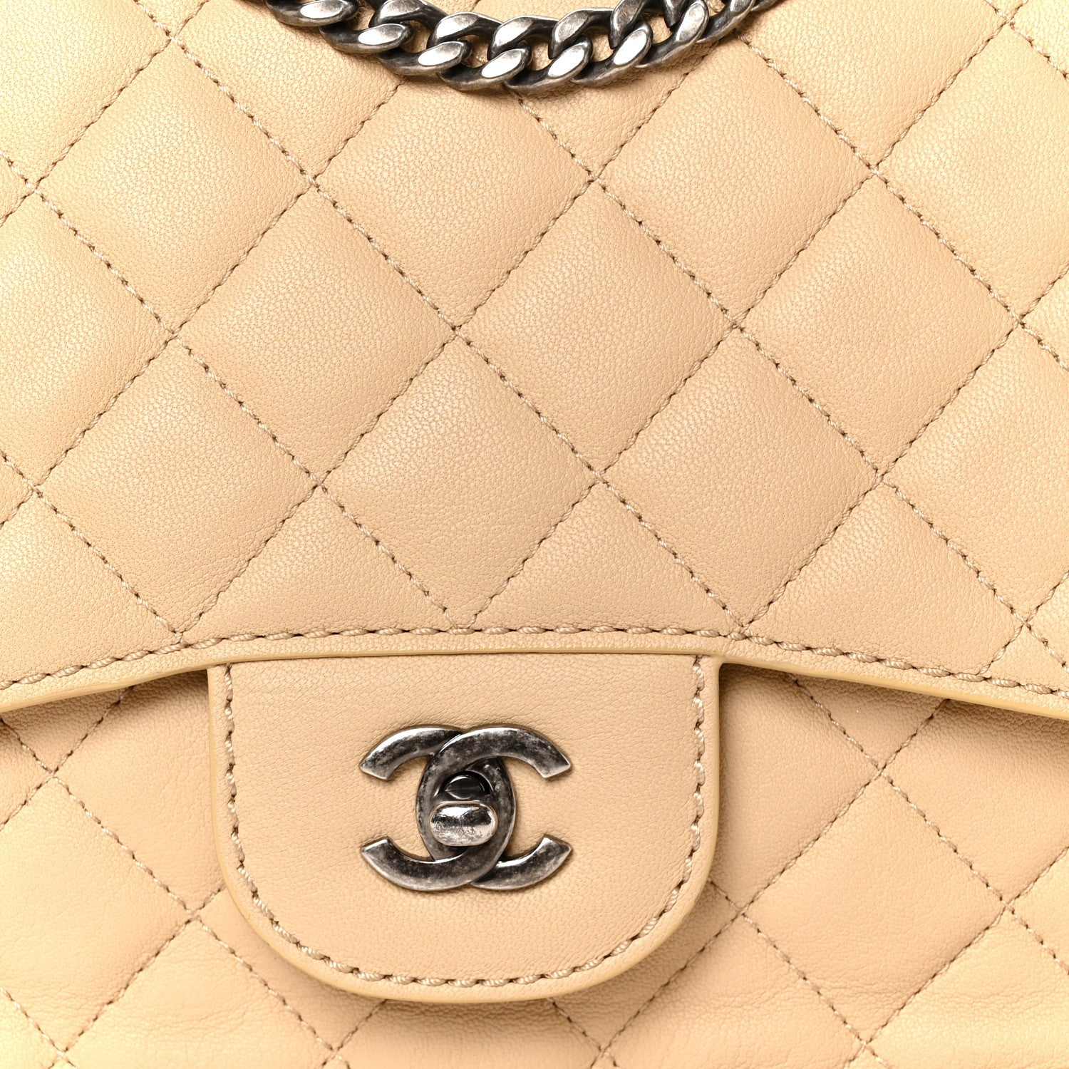 Lambskin Quilted Large Natural CC Flap Beige