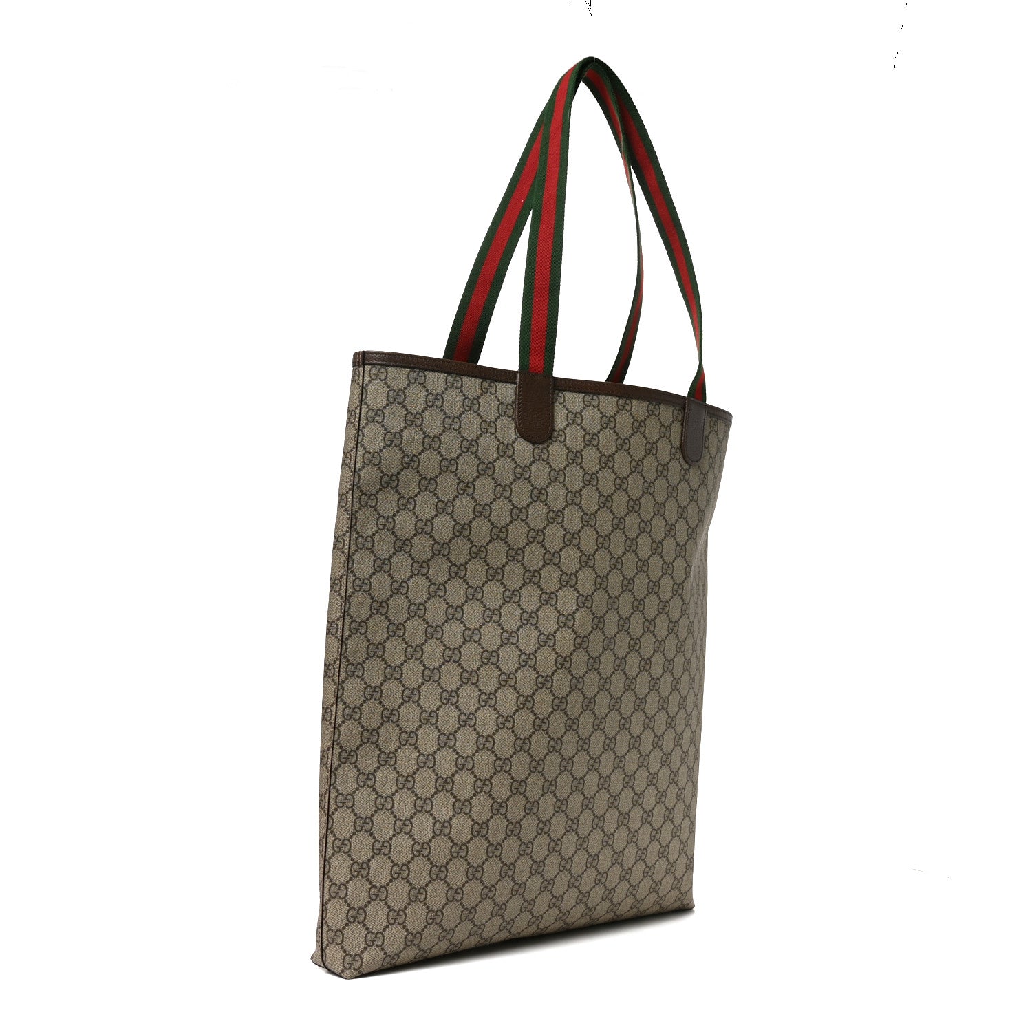 GG Supreme Monogram Web Large Ophidia Vertical  Front Pocket Shopping Tote Brown