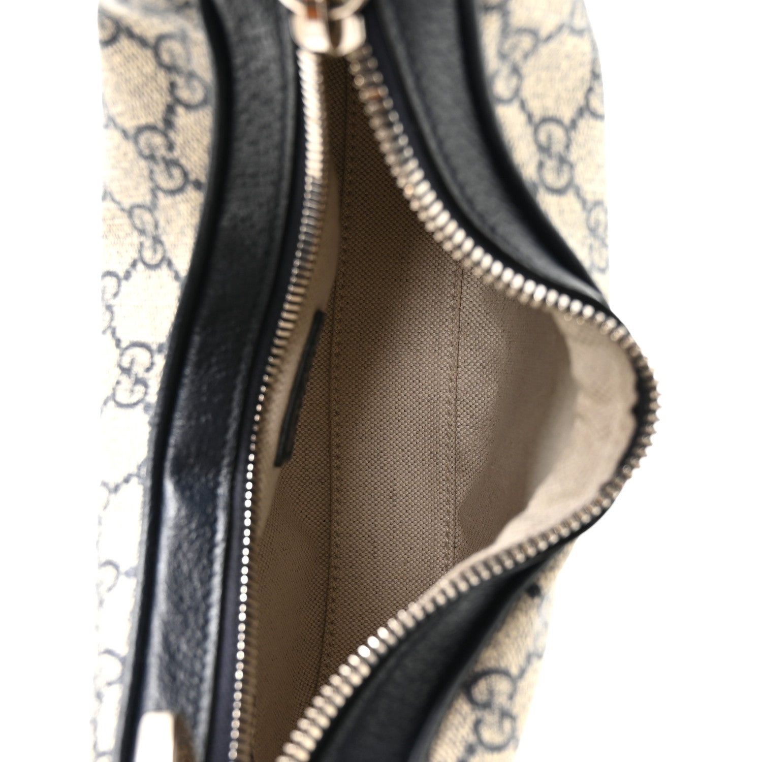 GG Supreme Monogram Textured Calfskin Web Small Attache Shoulder Bag Beige Blue
