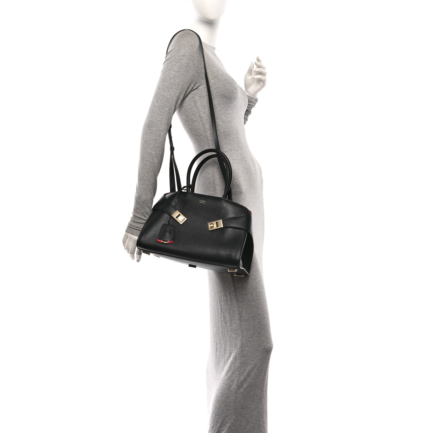 Calfskin Small Hug Bag Black Flame Red