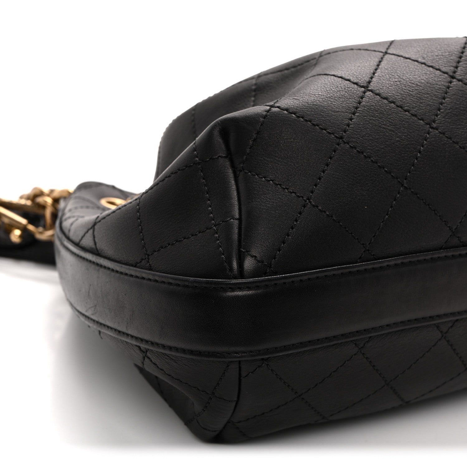 Calfskin Stitched Small Paris Rome Drawstring CC Bag Black