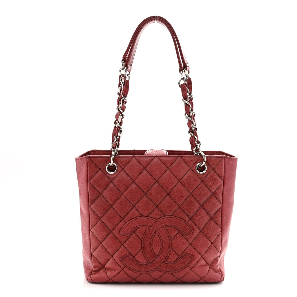 Caviar Quilted Petit Shopping Tote PST Red