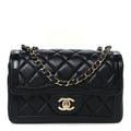Shiny Lambskin Quilted Half Mini Flap Black