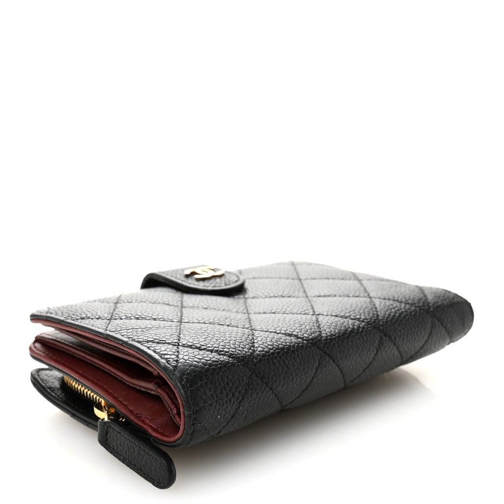Caviar Quilted Zipped Pocket Wallet Black
