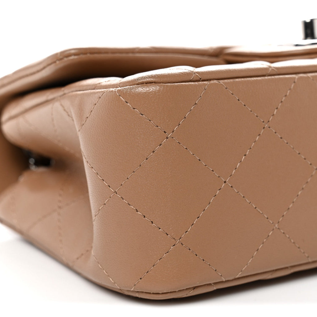 Lambskin Quilted Mini Rectangular Flap Beige
