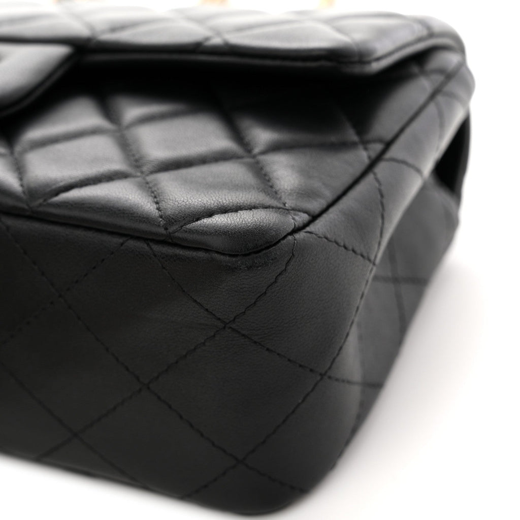 Lambskin Quilted Mini Rectangular Flap Black