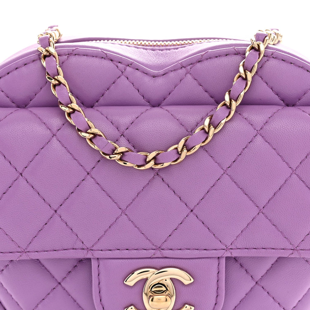 Lambskin Quilted CC In Love Heart Bag Purple