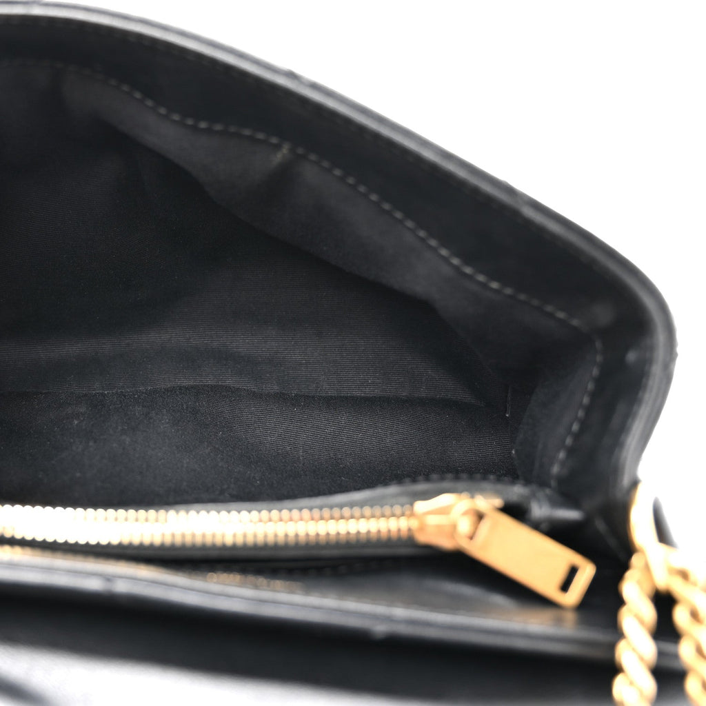 Calfskin Y Quilted Monogram Small Loulou Chain Satchel Black Black