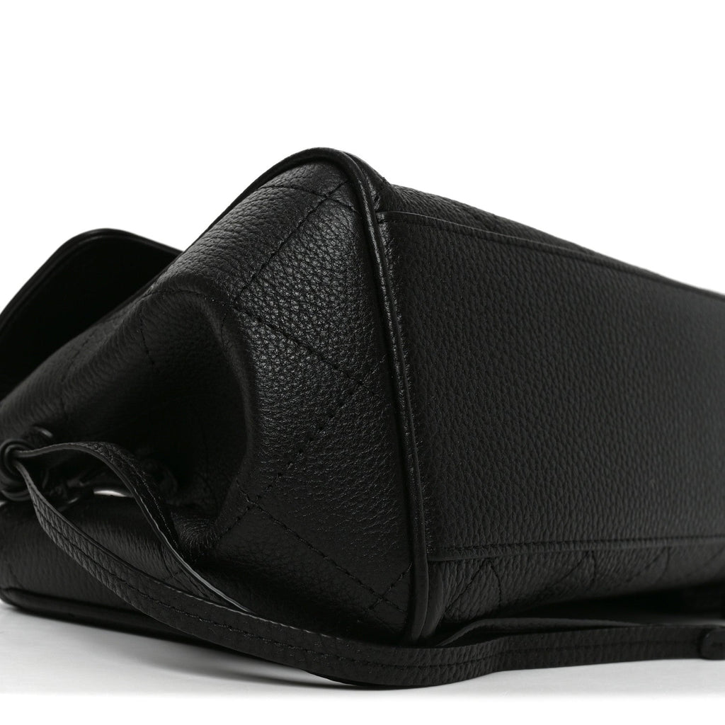 Grained Calfskin Stitched Urban Essentials Small Shopping Bag Black