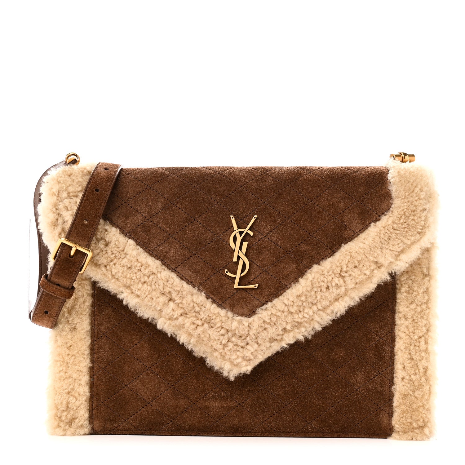Nubuck Shearling Quilted Medium Gaby Satchel Natural Tan