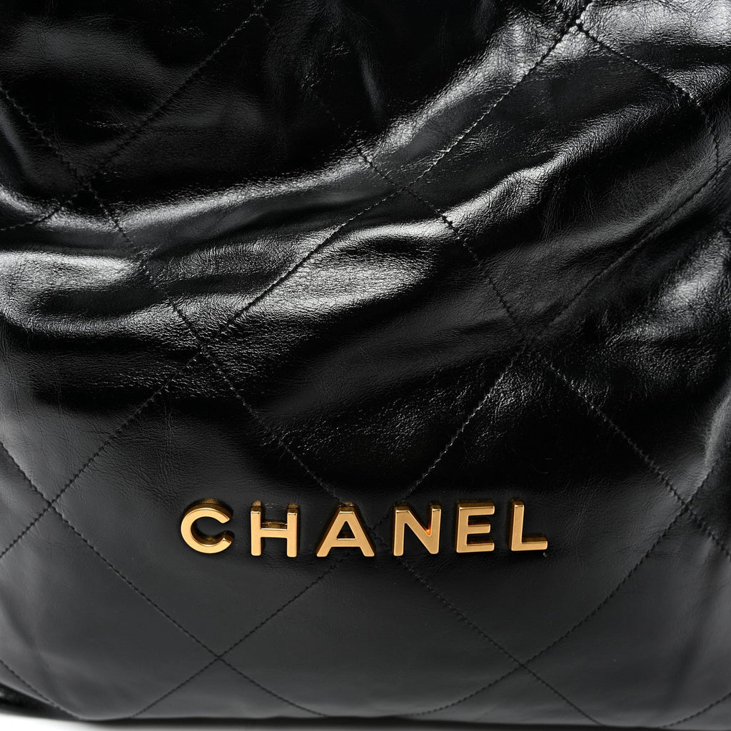 Shiny Calfskin Quilted Chanel 22 Black