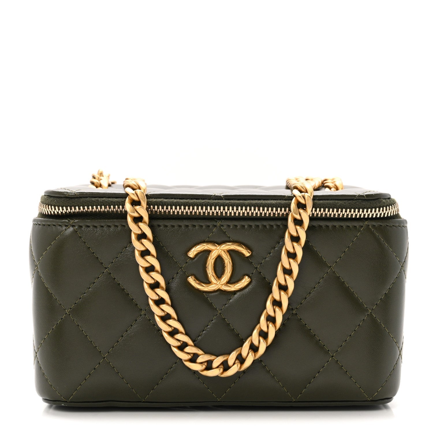 Lambskin Quilted Small Pillow Crush Vanity Case With Chain Green