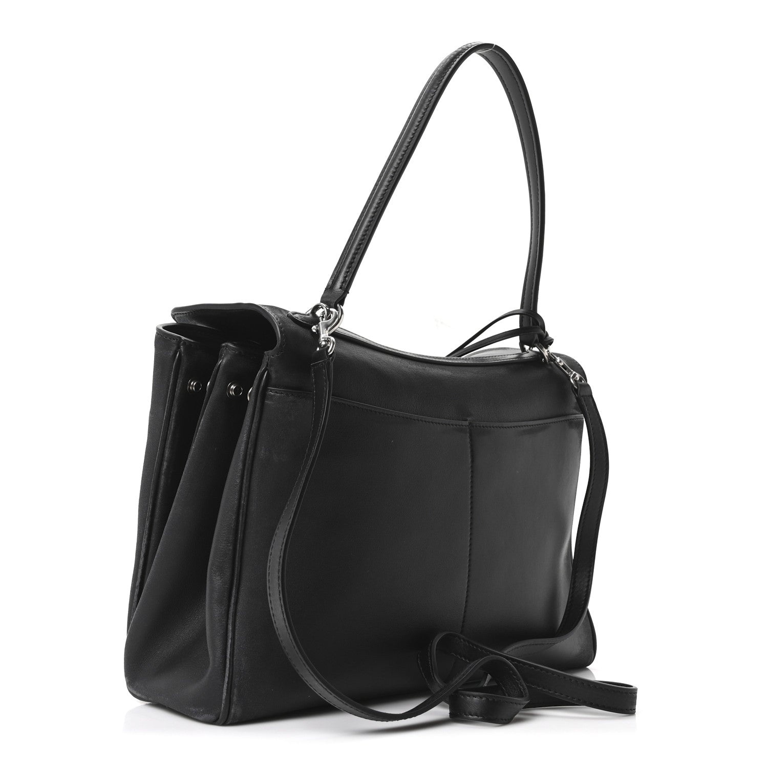 Natural Smooth Calfskin Medium Rodeo Top Handle Handbag Black