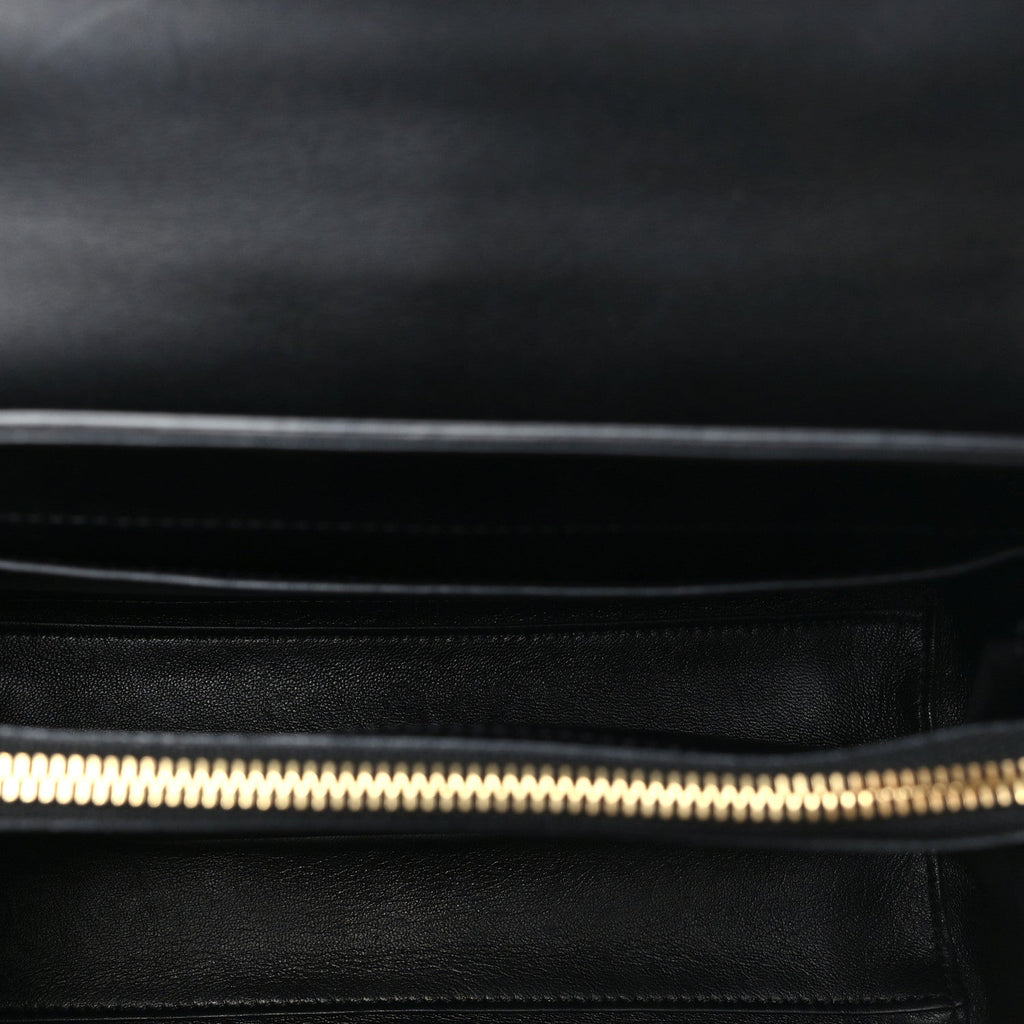 Satinated Calfskin Small 16 Top Handle Bag Black