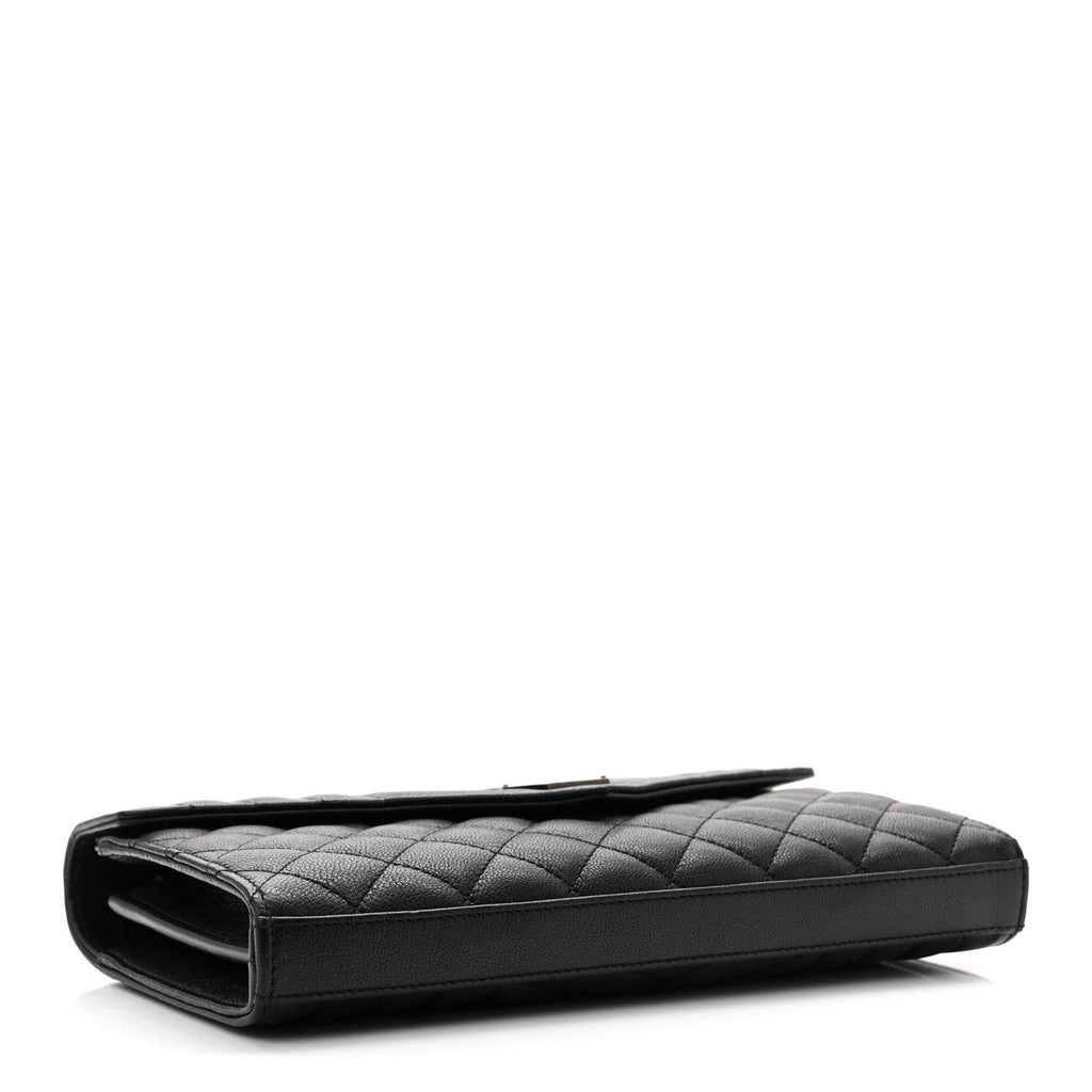 Sheepskin Tri-Quilt Monogram Envelope Chain Wallet Black