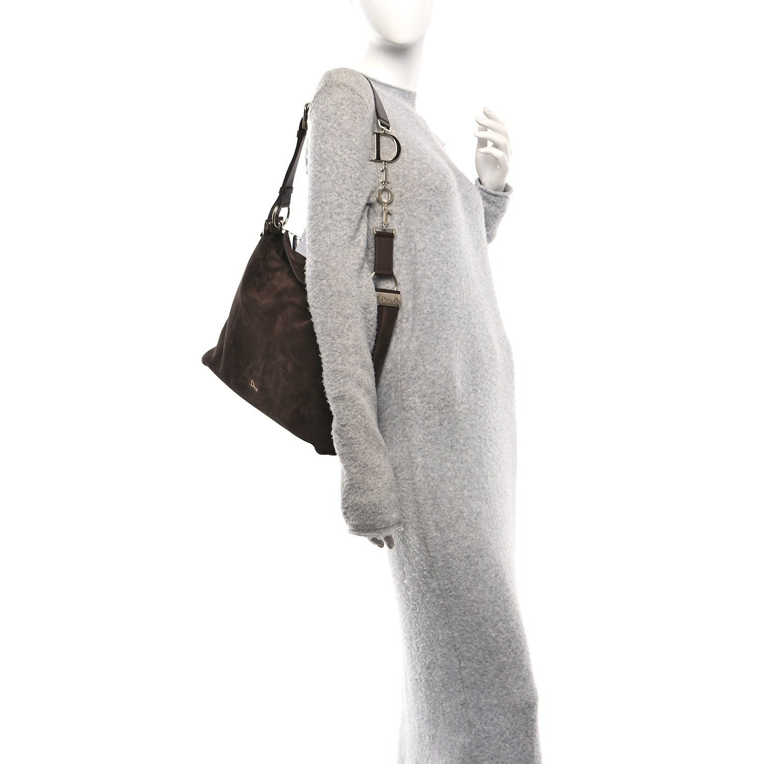 Suede Calfskin Medium Diorly Bag Chocolate