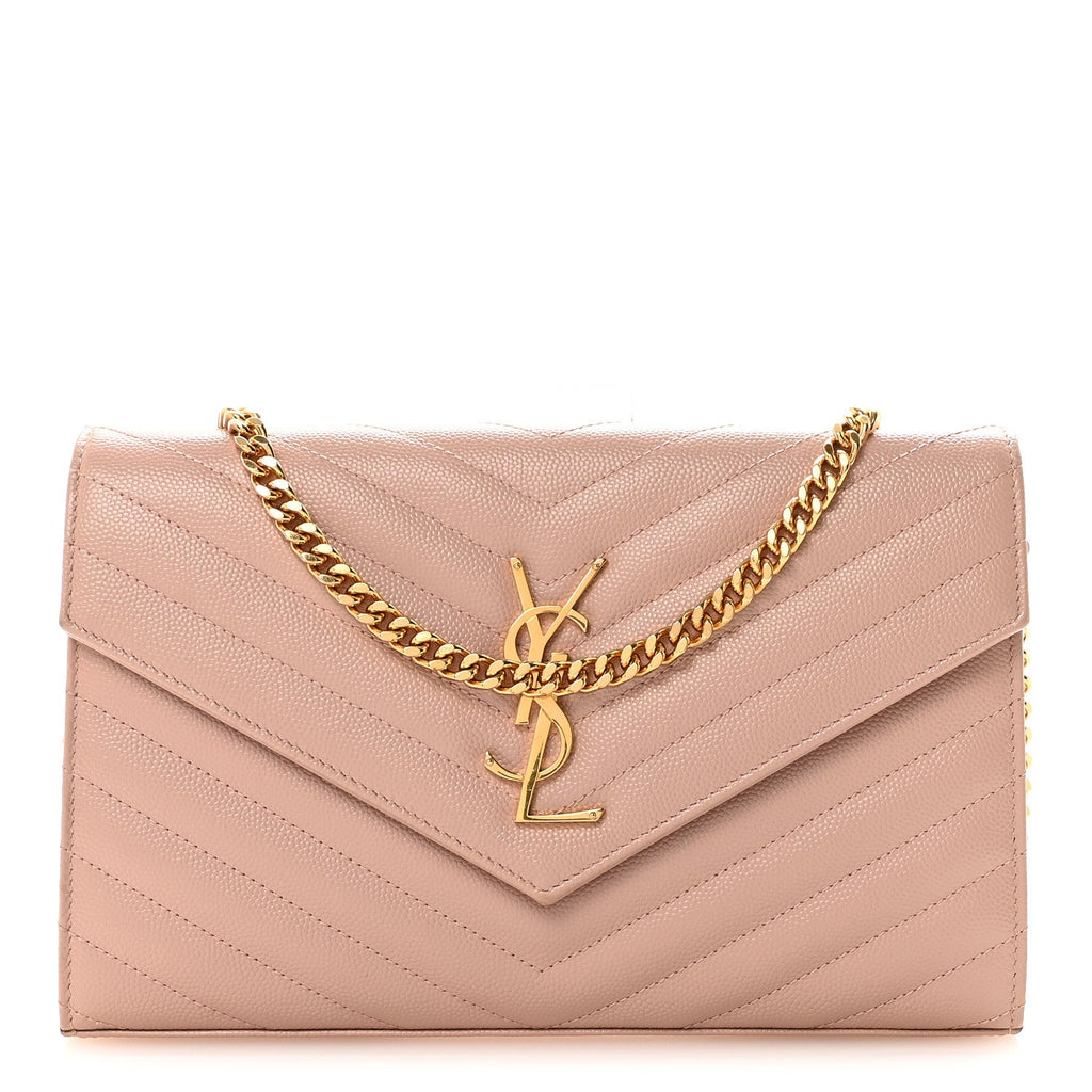 Grain De Poudre Matelasse Chevron Monogram Chain Wallet Pale Blush