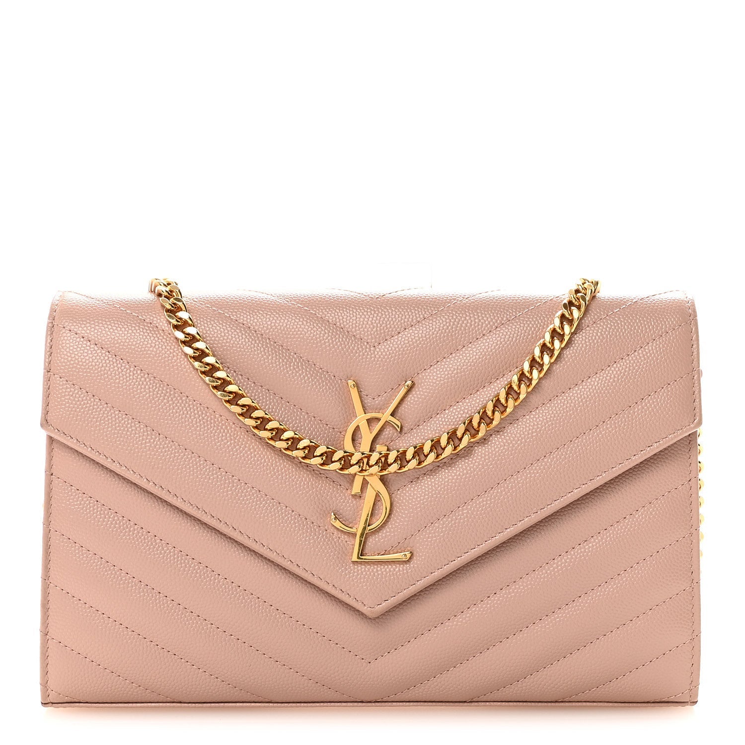 Grain De Poudre Matelasse Chevron Monogram Chain Wallet Pale Blush