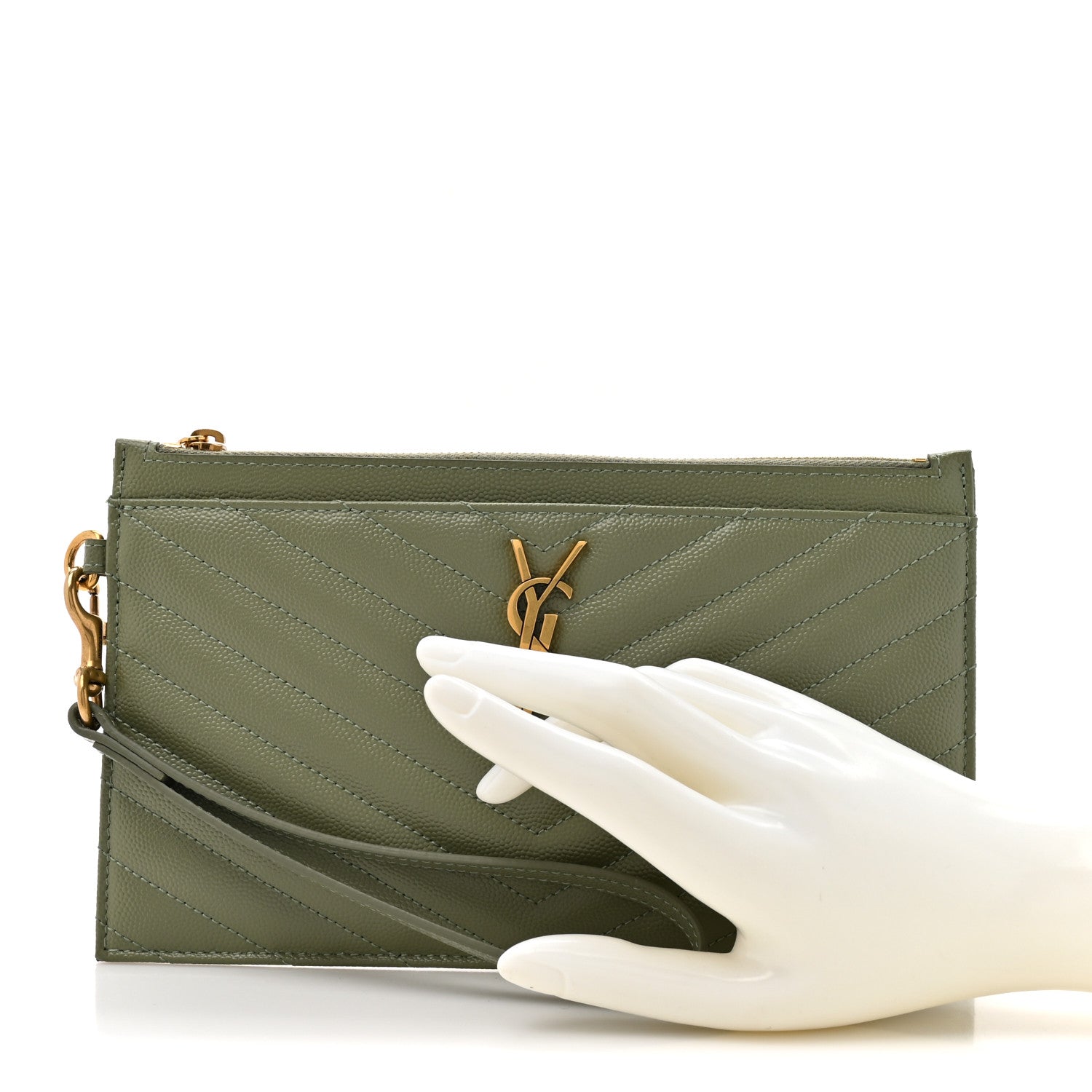 Grain De Poudre Chevron Monogram Large Bill Pouch Light Sage