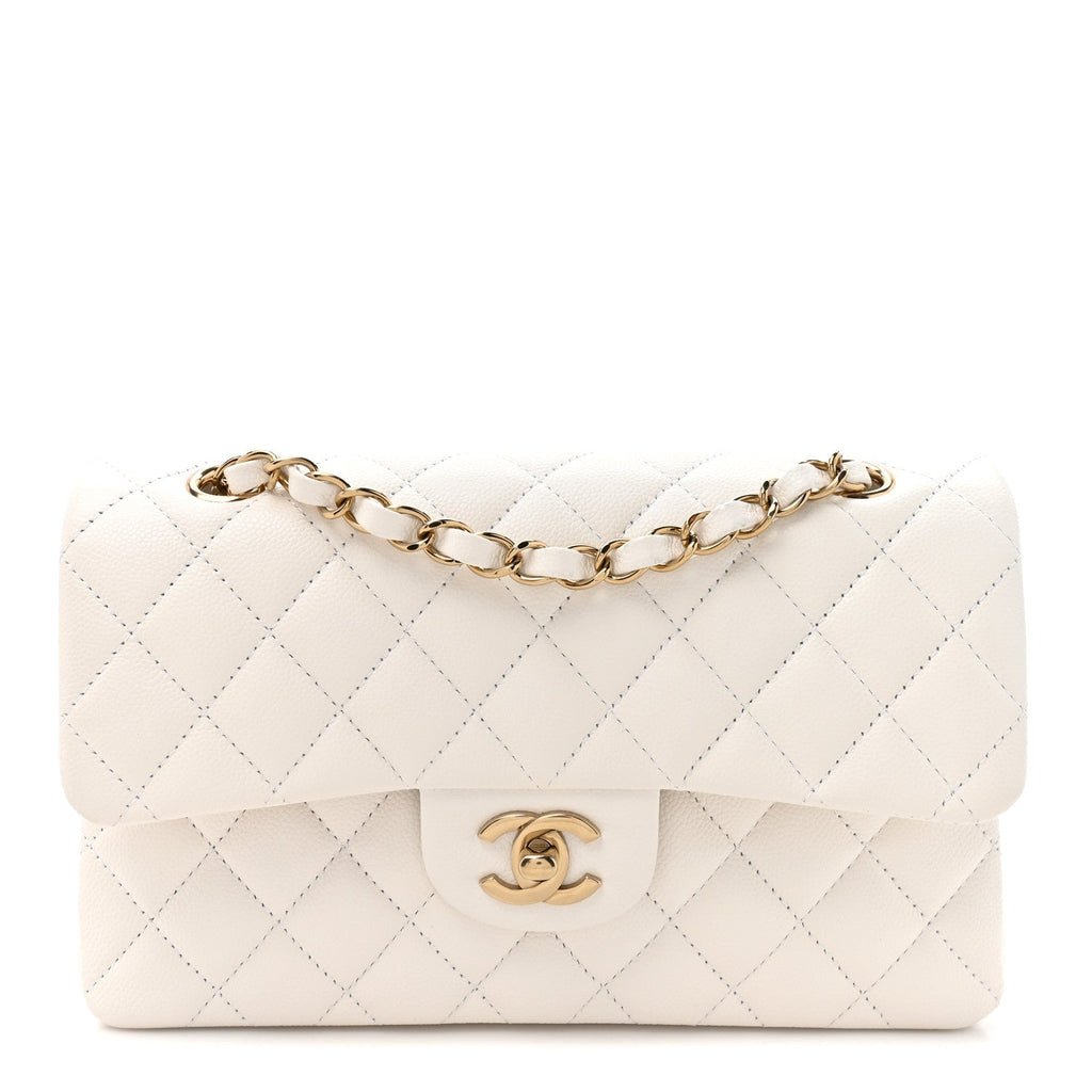 Caviar Quilted Small Double Flap White