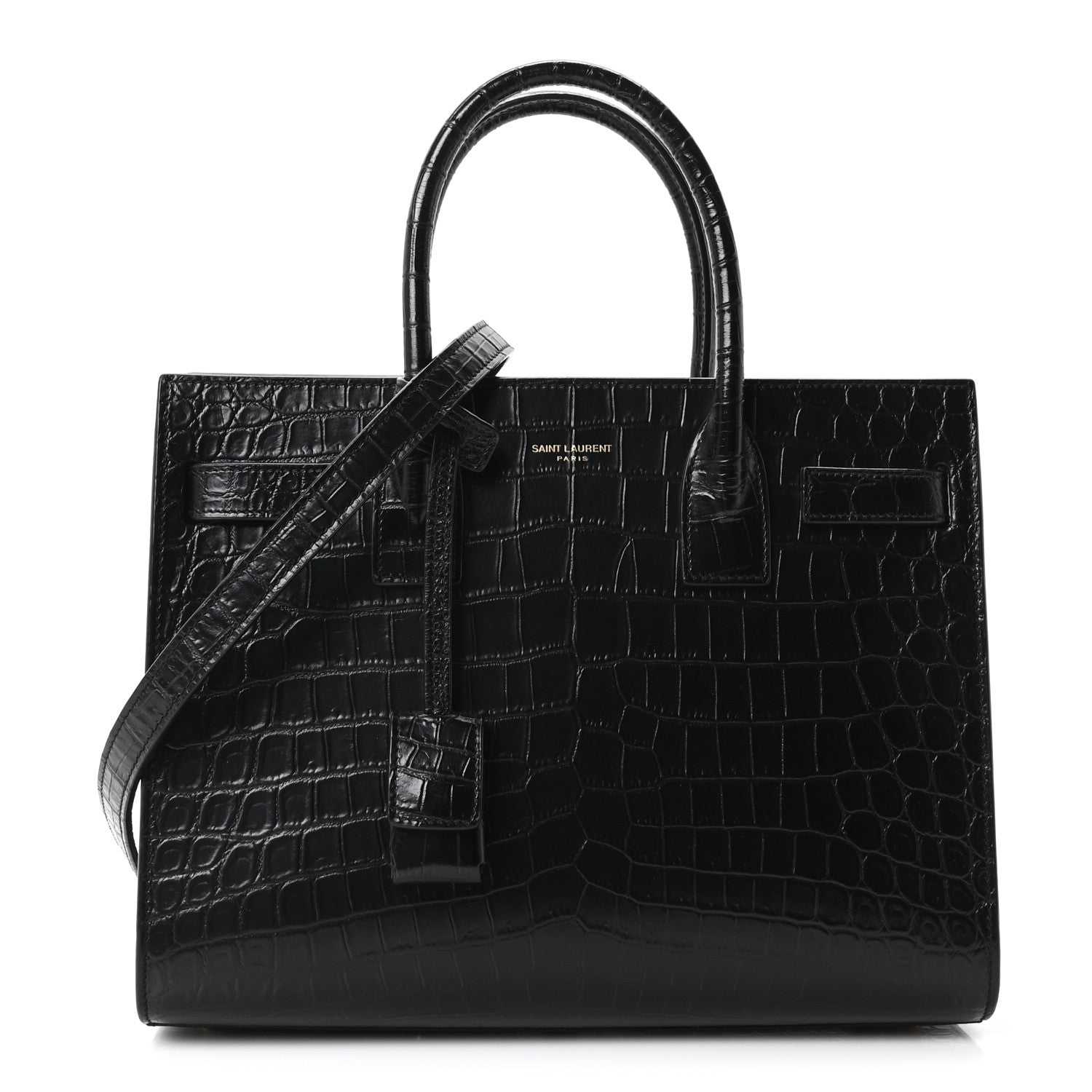 Calfskin Crocodile Embossed Baby Sac De Jour Black