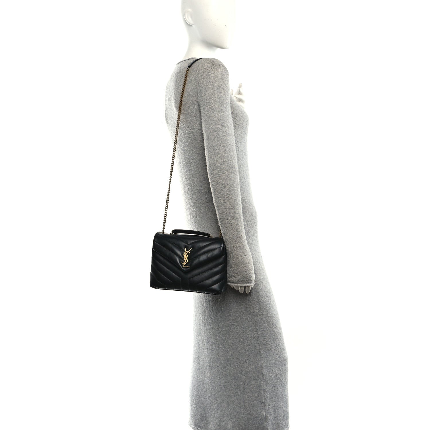 Calfskin Y Quilted Monogram Small Loulou Chain Satchel Black